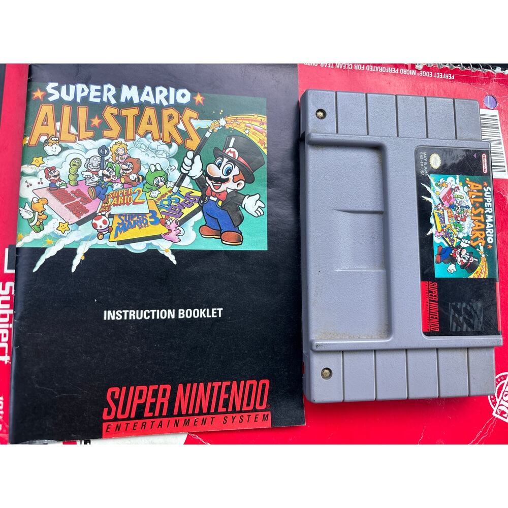 Super Mario All-Stars game cartridge for the Super Nintendo Entertainment System